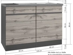 Held Möbel Küchenschränke<Küchen-Spülenunterschrank Turin 120 cm mit 2 Türen Wotaneiche/Graphit