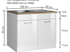 Held Möbel Küchen-Spülenunterschrank Mailand 100 cm Hochglanz /< Küchenschränke