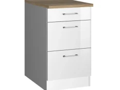 Best Held Möbel Küchenunterschrank Mailand 50 cm mit Auszügen Hochglanz / Weiß