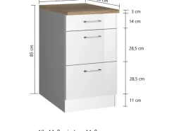 Best Held Möbel Küchenunterschrank Mailand 50 cm mit Auszügen Hochglanz / Weiß