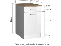 Held Möbel Küchenunterschrank Mailand 50 cm Tür/Schubk. Hochgl. /< Küchenschränke