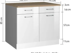 Outlet Held Möbel Küchenunterschrank Mailand 100 cm Hochglanz / Weiß