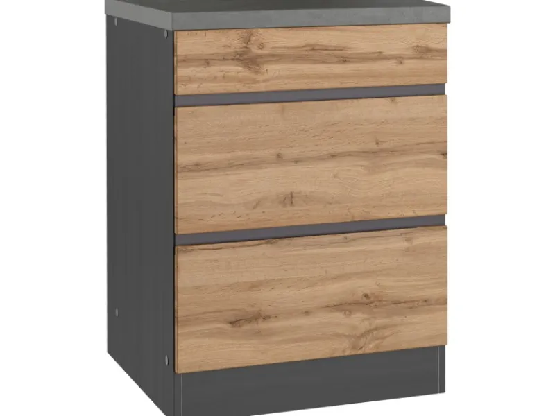 Held Möbel Küchenschränke<Küchenunterschrank Turin 60 cm mit Auszügen Wotaneiche/Graphit