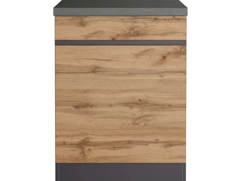 Held Möbel Einbauküchen<Küchenunterschrank Turin 60 cm 1 Tür 1 Schublade Wotaneiche/Graphit