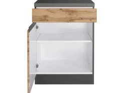 Held Möbel Einbauküchen<Küchenunterschrank Turin 60 cm 1 Tür 1 Schublade Wotaneiche/Graphit