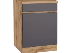 Held Möbel Küchenunterschrank Turin 60 cm 1 Tür 1 Schublade Graphit/Wotaneiche< Küchenschränke