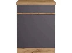 Held Möbel Küchenunterschrank Turin 60 cm 1 Tür 1 Schublade Graphit/Wotaneiche< Küchenschränke
