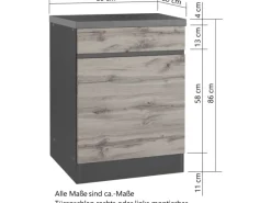 Held Möbel Küchenunterschrank Turin 60 cm 1 Tür 1 Schublade Graphit/Wotaneiche< Küchenschränke