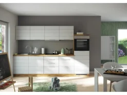 New Held Möbel Küchenzeile 300 cm Matt Weiß-Wotaneiche