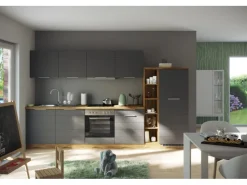 Outlet Held Möbel Küchenzeile 330 cm Matt Grau-Wotaneiche ohne E-Geräte