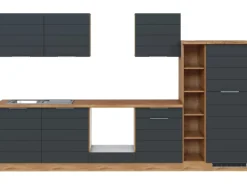 Outlet Held Möbel Küchenzeile 330 cm Matt Grau-Wotaneiche ohne E-Geräte