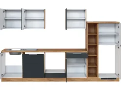 Outlet Held Möbel Küchenzeile 330 cm Matt Grau-Wotaneiche ohne E-Geräte
