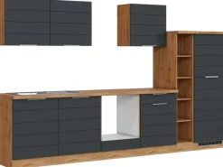 Outlet Held Möbel Küchenzeile 330 cm Matt Grau-Wotaneiche ohne E-Geräte