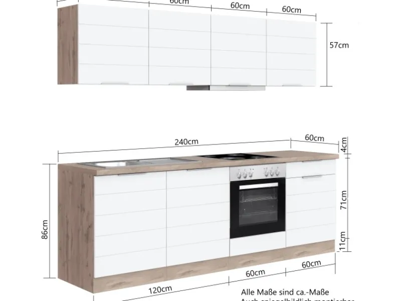Clearance Held Möbel Küchenzeile 240 cm Matt Weiß-Wotaneiche
