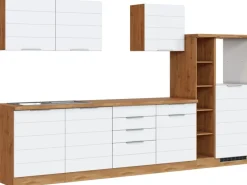 Best Held Möbel Küchenzeile 330 cm Matt Weiß-Wotaneiche ohne E-Geräte
