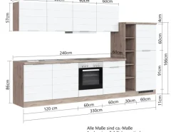 Sale Held Möbel Küchenzeile 330 cm Matt Grau-Wotaneiche