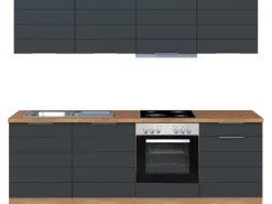 Outlet Held Möbel Küchenzeile 240 cm Matt Grau-Wotaneiche