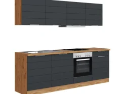 Outlet Held Möbel Küchenzeile 240 cm Matt Grau-Wotaneiche