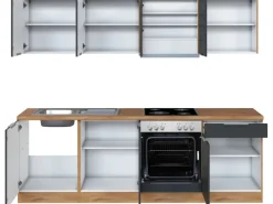Outlet Held Möbel Küchenzeile 240 cm Matt Grau-Wotaneiche