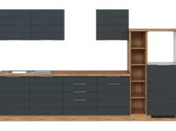 Outlet Held Möbel Küchenzeile 330 cm Matt Grau-Wotaneiche ohne E-Geräte