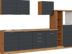 Outlet Held Möbel Küchenzeile 330 cm Matt Grau-Wotaneiche ohne E-Geräte