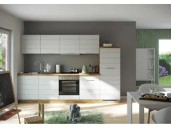 Sale Held Möbel Küchenzeile 300 cm Matt Weiß-Wotaneiche