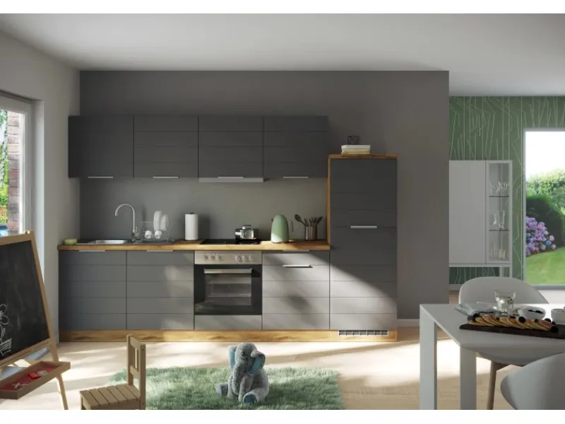 Held Möbel Herde|Kühlschränke<Küchenzeile 300 cm Matt Grau-Wotaneiche