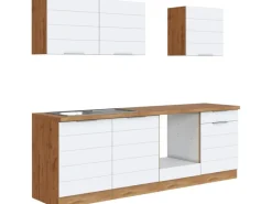 Discount Held Möbel Küchenzeile 240 cm Matt Weiß-Wotaneiche ohne E-Geräte