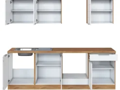 Discount Held Möbel Küchenzeile 240 cm Matt Weiß-Wotaneiche ohne E-Geräte