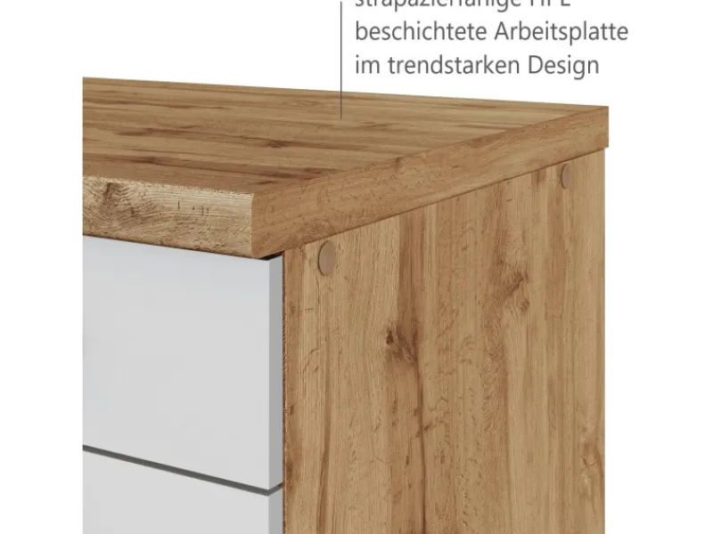 Discount Held Möbel Küchenzeile 240 cm Matt Weiß-Wotaneiche ohne E-Geräte
