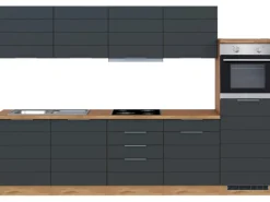 Held Möbel Kühlschränke<Küchenzeile 300 cm Matt Grau-Wotaneiche