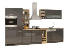 Held Möbel Küchenzeile Mailand 340 cm -Grau Matt mit E-Geräten< Kochfelder|Kühlschränke