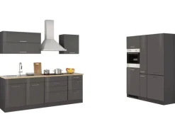 Held Möbel Küchenzeile Mailand 380 cm -Grau Matt mit E-Geräten< Einbauküchen