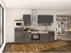 Sale Held Möbel Küchenzeile Mailand 280 cm -Grau Matt mit E-Geräten Grau Hochglanz