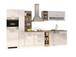 New Held Möbel Küchenzeile Mailand 340 cm -Weiß Matt mit E-Geräten Weiß Hochglanz