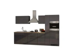 New Held Möbel Küchenzeile Mailand 320 cm -Grau Matt mit E-Geräten Grau Hochglanz