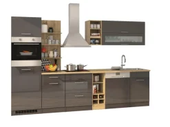 Outlet Held Möbel Küchenzeile Mailand 310 cm -Grau Matt mit E-Geräten Grau Hochglanz