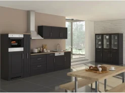 Held Möbel Küchenzeile Rom 330 cm Landhaus Grau Matt mit E-Geräten Grau-Matt