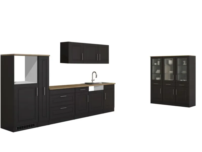 Held Möbel Küchenzeile Rom 330 cm Landhaus Grau Matt ohne E-Geräte< Landhausküchen