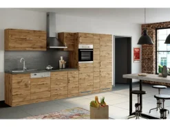 Held Möbel Gefrierschränke<Küchenzeile Sorrento 360 cm Wotaneiche-Wotaneiche ohne E-Geräte