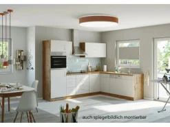 Held Möbel Küchenzeile Sorrento 210/ 270 cm Weiß-Wotaneiche Winkel< Kühlschränke|Winkelküchen