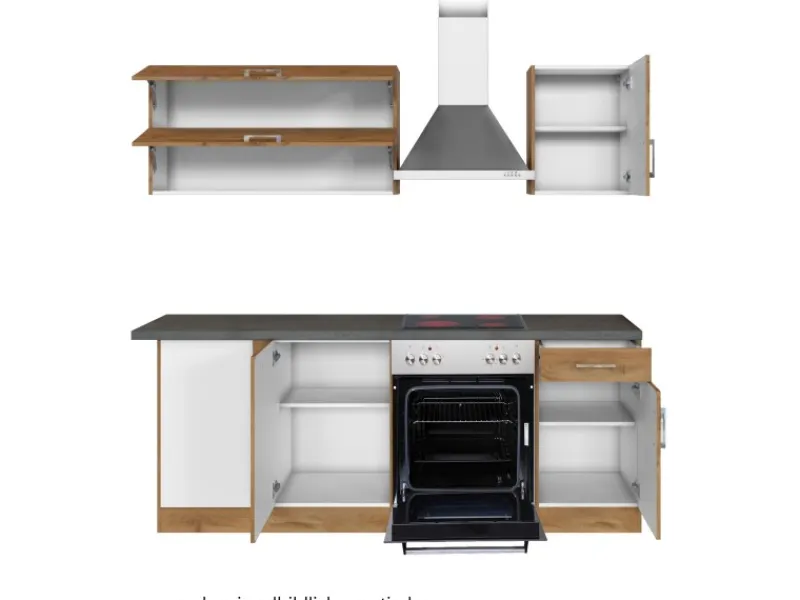 Sale Held Möbel Küchenzeile Sorrento 210 cm Wotaneiche-Wotaneiche Winkel