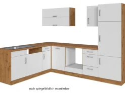 Held Möbel Winkelküchen<Küchenzeile Sorrento 210/ 270 cm Weiß-Wotaneiche o. E-Geräte Winkel
