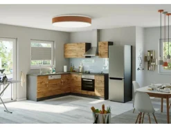 Discount Held Möbel Küchenzeile Sorrento 210 cm Wotaneiche-Grafit Winkel