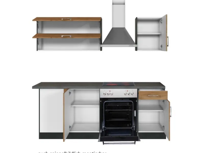 Discount Held Möbel Küchenzeile Sorrento 210 cm Wotaneiche-Grafit Winkel