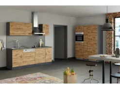 Held Möbel Gefrierschränke<Küchenzeile Sorrento 360 cm Wotaneiche-Grafit ohne E-Geräte