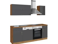 Clearance Held Möbel Küchenzeile Sorrento 210 cm Anthrazit-Wotaneiche