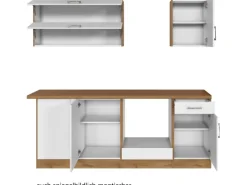 Held Möbel Küchenzeile Sorrento 210 cm Weiß-Wotaneiche ohne E-Geräte Winkel< Winkelküchen