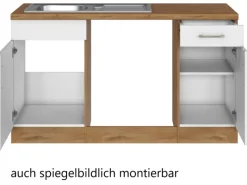 Held Möbel Küchenzeile Sorrento 210 cm Weiß-Wotaneiche ohne E-Geräte Winkel< Winkelküchen