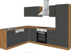 Held Möbel Küchenzeile Sorrento 210/ 270 cm  Anthrazit-Wotaneiche Winkel< Herde|Kühlschränke